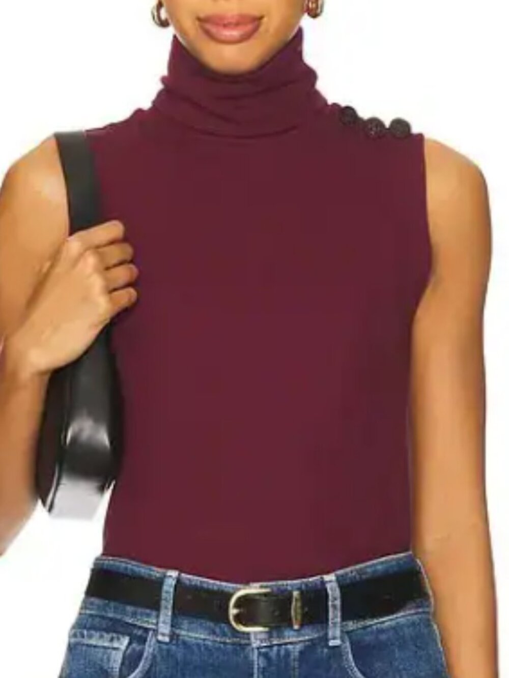L'Agence Ceci Sleeveless Turtleneck Top Dark Port Ribbed Jersey Slim Fit XS